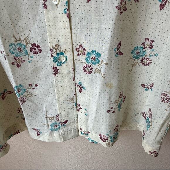 Vintage Floral Butterfly Women's Button up Long Sleeve Blouse Size 16 60's/70's - Picture 4 of 4